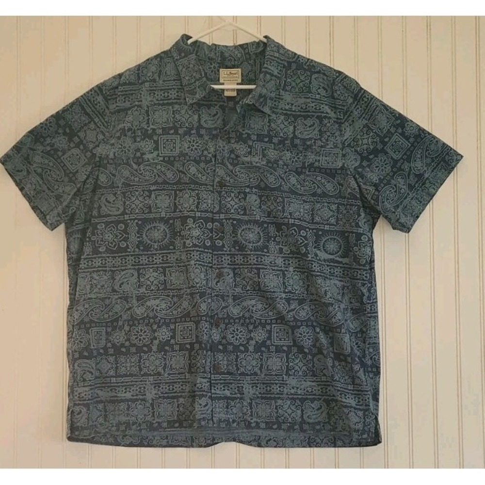 LL Bean Mens Shirt 2XL Striped Slightly Fitted Outdoor Casual Utility Paisley